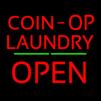 Red Coin Op Laundry Block Open Green Line Enseigne Néon