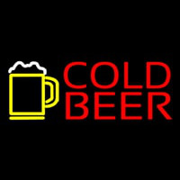 Red Cold Beer With Yellow Mug Enseigne Néon