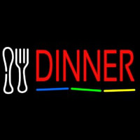 Red Dinner Multicolored Line With Spoon And Fork Enseigne Néon