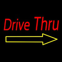 Red Double Stroke Drive Thru With Yellow Arrow Enseigne Néon