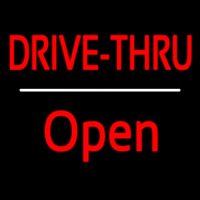 Red Drive Thru Open White Line Enseigne Néon