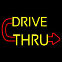 Red Drive Thru With Curved Arrow Enseigne Néon