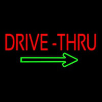 Red Drive Thru With Green Arrow Enseigne Néon