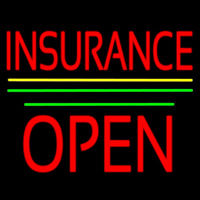 Red Insurance Open Block Yellow Green Line Enseigne Néon