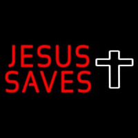 Red Jesus Saves White Cross Enseigne Néon