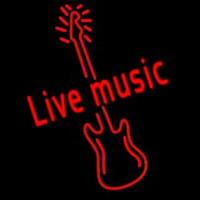 Red Live Music Guitar Enseigne Néon