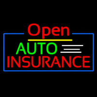 Red Open Auto Insurance Blue Border Enseigne Néon