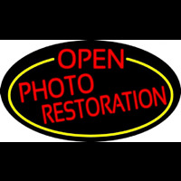 Red Open Photo Restoration Oval With Yellow Border Enseigne Néon