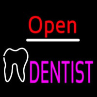 Red Open Pink Dentist Tooth Logo Enseigne Néon