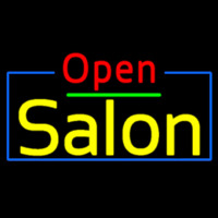 Red Open Salon With Blue Border Enseigne Néon