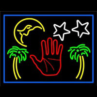 Red Palm Logo Psychic Blue Border Enseigne Néon