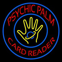 Red Psychic Palm Card Reader Blue Border Enseigne Néon