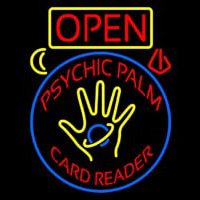 Red Psychic Palm Card Reader Open And Logo Enseigne Néon