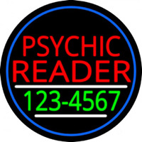 Red Psychic Reader With Green Phone Number And Blue Border Enseigne Néon