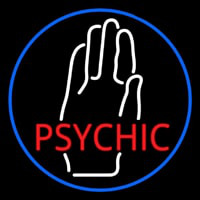 Red Psychic With White Palm Blue Border Enseigne Néon