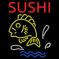 Red Sushi With Fish Logo Below Enseigne Néon
