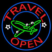 Red Travel Open Blue Circle Enseigne Néon