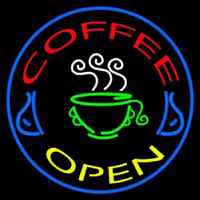 Round Coffee Open Enseigne Néon