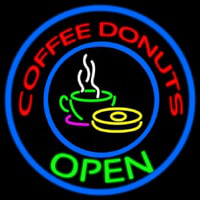 Round Red Coffee Donuts Open Enseigne Néon