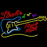 Strohs Rock N Roll Yellow Guitar Beer Sign Enseigne Néon
