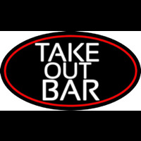 Take Out Bar Oval With Red Border Enseigne Néon