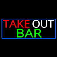 Take Out Bar With Blue Border Enseigne Néon