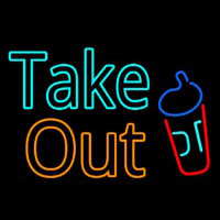 Take Out With Wine Glass Enseigne Néon