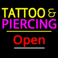 Tattoo And Piercing Open Yellow Line Enseigne Néon