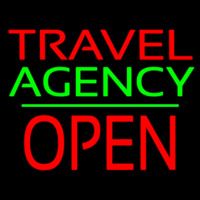 Travel Agency Open Block Green Line Enseigne Néon