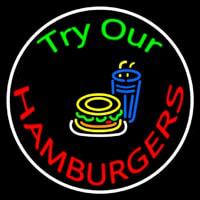 Try Our Hamburgers Circle Enseigne Néon