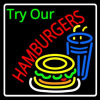 Try Our Hamburgers Logo With Border Enseigne Néon