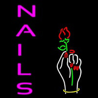 Vertical Pink Nails With Hand And Flower Logo Enseigne Néon