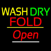 Wash Dry Fold Open Yellow Line Enseigne Néon