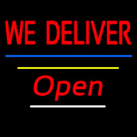 We Deliver Open Blue And Yellow Line Enseigne Néon