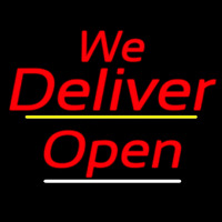 We Deliver Open Yellow Line Enseigne Néon