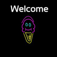 Welcome Ice Cream Cone And Smiling Face Enseigne Néon