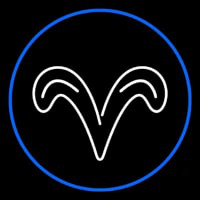 White Aries With Blue Circle Enseigne Néon