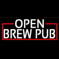 White Open Brew Pub With Red Border Enseigne Néon
