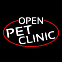 White Open Pet Clinic Oval With Red Border Enseigne Néon