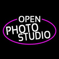 White Open Photo Studio Oval With Pink Border Enseigne Néon