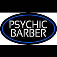 White Psychic Barber With Blue Border Enseigne Néon