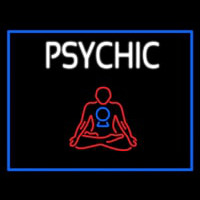 White Psychic Logo With Blue Border Enseigne Néon