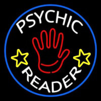 White Psychic Reader With Red Palm Blue Circle Enseigne Néon