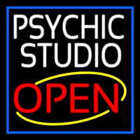 White Psychic Studio Red Open Blue Border Enseigne Néon
