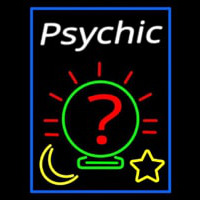 White Psychic With Blue Border Enseigne Néon