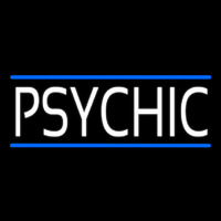 White Psychic With Blue Line Enseigne Néon