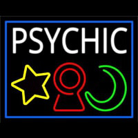 White Psychic With Logo Blue Border Enseigne Néon