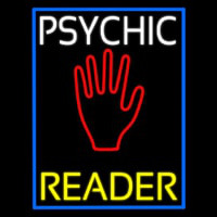 White Psychic Yellow Reader Blue Border Enseigne Néon