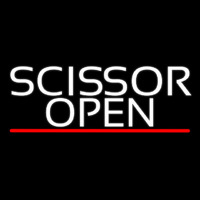 White Scissor Open With Red Line Enseigne Néon