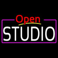 White Studio With Border Open 4 Enseigne Néon